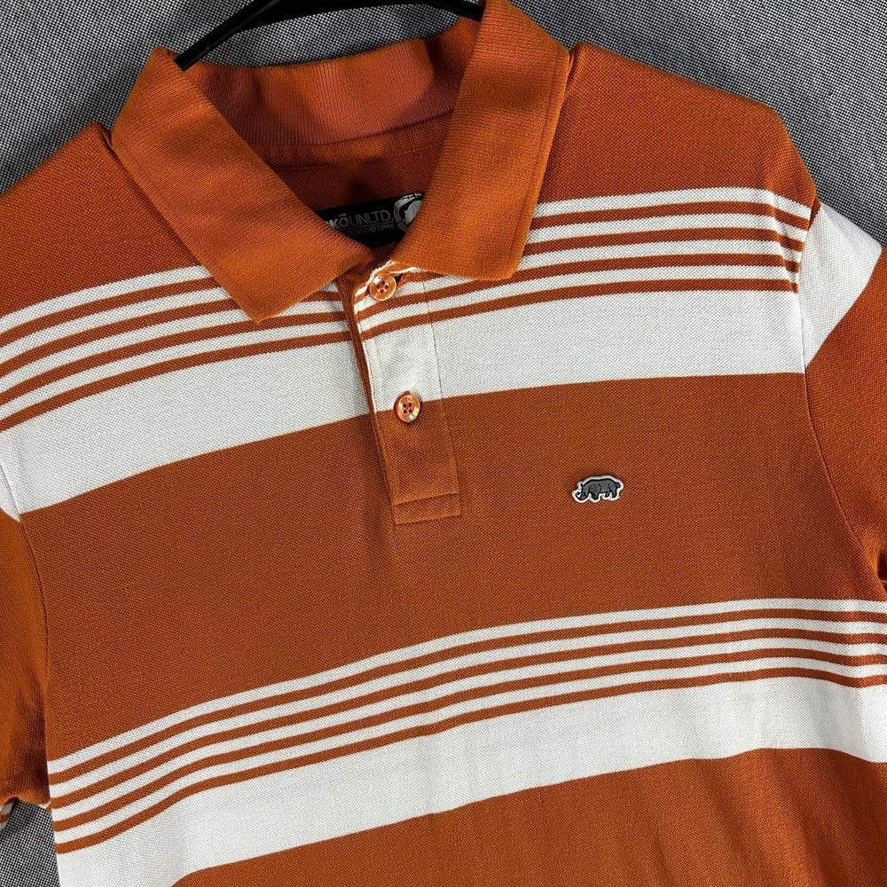 Ecko Unltd Polo Shirt Mens Large Orange White Stripes Casual Mens